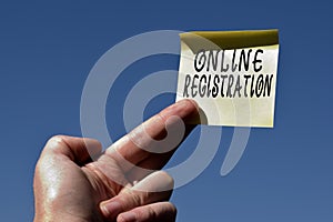 Conceptual hand writing showing Online Registration. Business photo text System for subscribing or registering via the