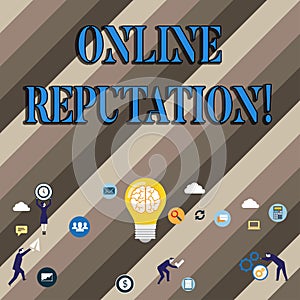 Conceptual hand writing showing Online Reputation. Business photo showcasing Reliability Ranking Review Evaluation