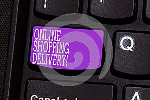 Conceptual hand writing showing Online Shopping Delivery. Business photo showcasing Process of shipping an item from