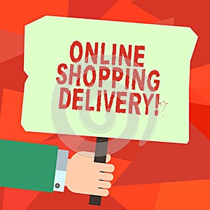 Conceptual hand writing showing Online Shopping Delivery. Business photo text Process of shipping an item from online purchase Hu