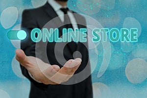 Conceptual hand writing showing Online Store. Business photo text A website that offers items for sale and accept credit