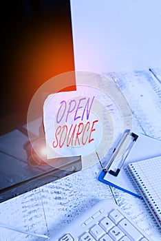 Conceptual hand writing showing Open Source. Business photo text denoting software which original source code is made