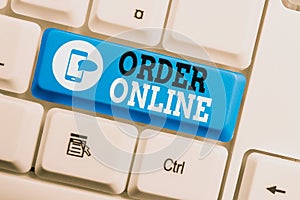Conceptual hand writing showing Order Online. Business photo text Buying goods and services from the sellers over the