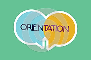 Conceptual hand writing showing Orientation. Business photo showcasing Particular things that a demonstrating prefers Process of