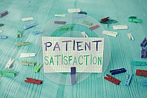 Conceptual hand writing showing Patient Satisfaction. Business photo showcasing the extent to which a patient is happy