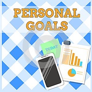 Conceptual hand writing showing Personal Goals. Business photo text Target set by a demonstrating to influence his