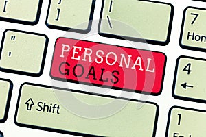 Conceptual hand writing showing Personal Goals. Business photo text Target set by a person to influence his efforts Motivation