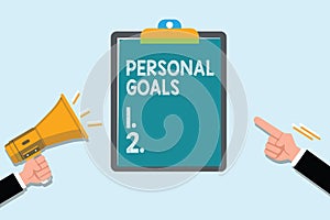 Conceptual hand writing showing Personal Goals. Business photo text Target set by a person to influence his efforts Motivation
