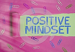 Conceptual hand writing showing Positive Mindset. Business photo text mental attitude in which you expect favorable