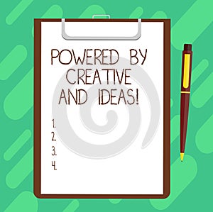 Conceptual hand writing showing Powered By Creative And Ideas. Business photo text Powerful creativity innovation good