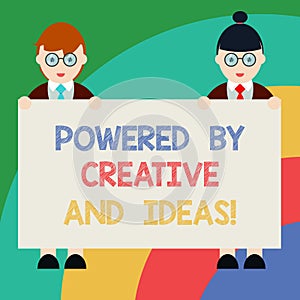 Conceptual hand writing showing Powered By Creative And Ideas. Business photo text Powerful creativity innovation good energy Male