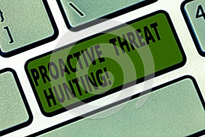 Conceptual hand writing showing Proactive Threat Hunting. Business photo text focused and iterative approach to