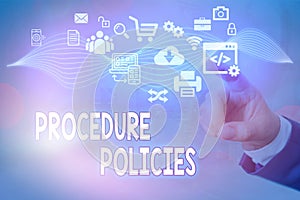 Conceptual hand writing showing Procedure Policies. Business photo text Steps to Guiding Principles Rules and photo