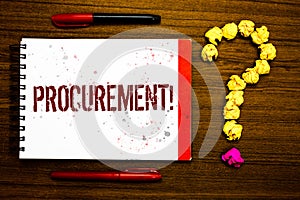 Conceptual hand writing showing Procurement Motivational Call. Business photo text Procuring Purchase of equipment and supplies Ma