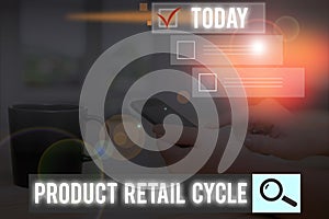 Conceptual hand writing showing Product Retail Cycle. Business photo text as brand progresses through sequence of stages