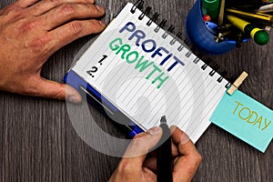 Conceptual hand writing showing Profit Growth. Business photo showcasing Objectives Interrelation of Overall Sales Market Shares M