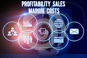 Conceptual hand writing showing Profitability Sales Margin Costs. Business photo showcasing Business incomes revenues