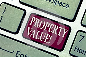 Conceptual hand writing showing Property Value. Business photo showcasing Estimate of Worth Real Estate Residential