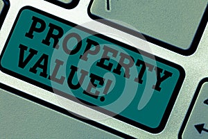 Conceptual hand writing showing Property Value. Business photo showcasing Estimate of Worth Real Estate Residential Valuation