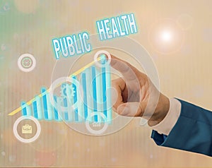 Conceptual hand writing showing Public Health. Business photo showcasing government protection and improvement of community health