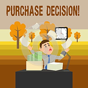 Conceptual hand writing showing Purchase Decision. Business photo showcasing process that leads a consumer from