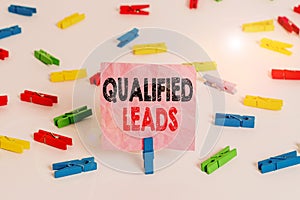 Conceptual hand writing showing Qualified Leads. Business photo text lead judged likely to become a customer compared to other