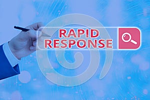 Conceptual hand writing showing Rapid Response. Business photo text Medical emergency team Quick assistance during disaster