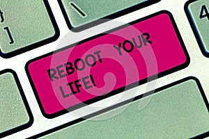 Conceptual hand writing showing Reboot Your Life. Business photo showcasing start new career meet new showing go strange