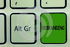 Conceptual hand writing showing Rebranding. Business photo showcasing Change corporate image of company organization Marketing str