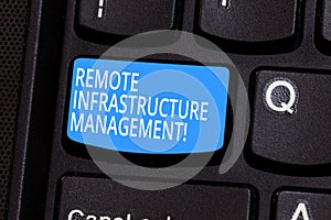 Conceptual hand writing showing Remote Infrastructure Management. Business photo text Managing of computer hardware and