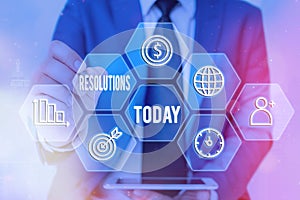 Conceptual hand writing showing Resolutions. Business photo text the act of analyzing a complex notion into simpler ones photo