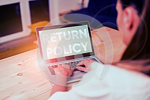 Conceptual hand writing showing Return Policy. Business photo text Tax Reimbursement Retail Terms and Conditions on photo
