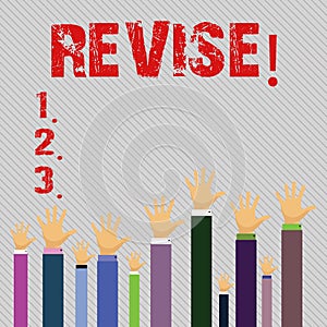 Conceptual hand writing showing Revise. Business photo text Reconsider something to improve it Review.