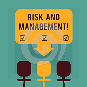 Conceptual hand writing showing Risk And Management. Business photo text forecasting evaluation financial risks minimize