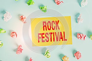 Conceptual hand writing showing Rock Festival. Business photo text Largescale rock music concert featuring heavy metals genre photo