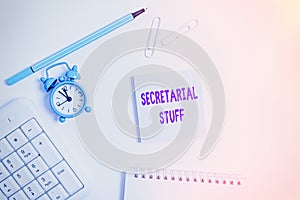 Conceptual hand writing showing Secretarial Stuff. Business photo text Secretary belongings Things owned by an individualal