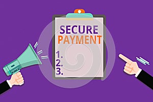 Conceptual hand writing showing Secure Payment. Business photo showcasing Security of Payment refers to ensure of paid even in