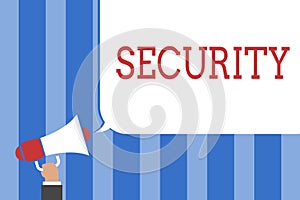 Conceptual hand writing showing Security. Business photo text The state of feeling safe stable and free from fear or