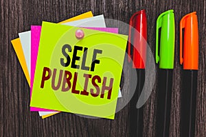 Conceptual hand writing showing Self Publish. Business photo showcasing Published work independently and at own expense Indie Auth