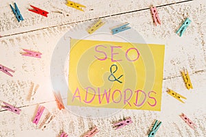 Conceptual hand writing showing Seo And Adwords. Business photo text Pay per click Digital marketing Google Adsense