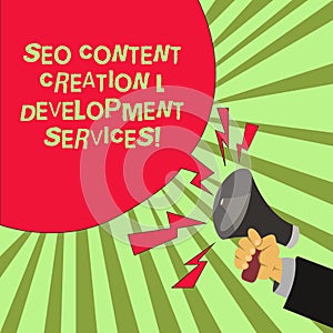 Conceptual hand writing showing Seo Content Creation And Development Services. Business photo text Search engine