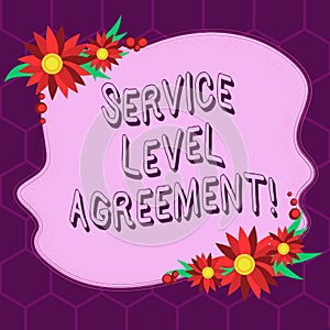 Conceptual hand writing showing Service Level Agreement. Business photo showcasing Commitment between a service provider and a