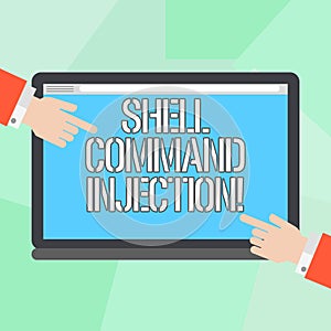Conceptual hand writing showing Shell Comanalysisd Injection. Business photo showcasing used by hackers to execute photo
