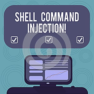 Conceptual hand writing showing Shell Comanalysisd Injection. Business photo showcasing used by hackers to execute photo