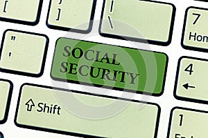 Conceptual hand writing showing Social Security. Business photo text assistance from state people with inadequate or no income