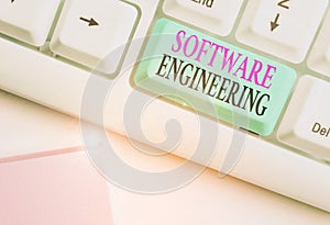 Conceptual hand writing showing Software Engineering. Business photo showcasing apply engineering to the development of