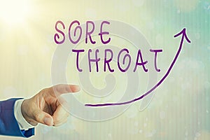 Conceptual hand writing showing Sore Throat. Business photo text Inflammation ot the pharynx and fauces resulted from an photo