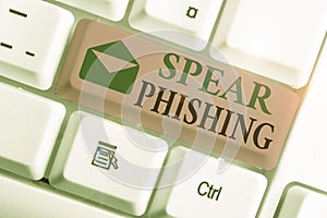 Conceptual hand writing showing Spear Phishing. Business photo showcasing Sending fake emails to extract financial data from user