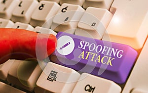 Conceptual hand writing showing Spoofing Attack. Business photo text impersonation of a user, device or client on the Internet