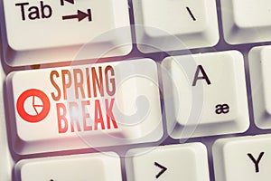 Conceptual hand writing showing Spring Break. Business photo showcasing Vacation period at school and universities during spring